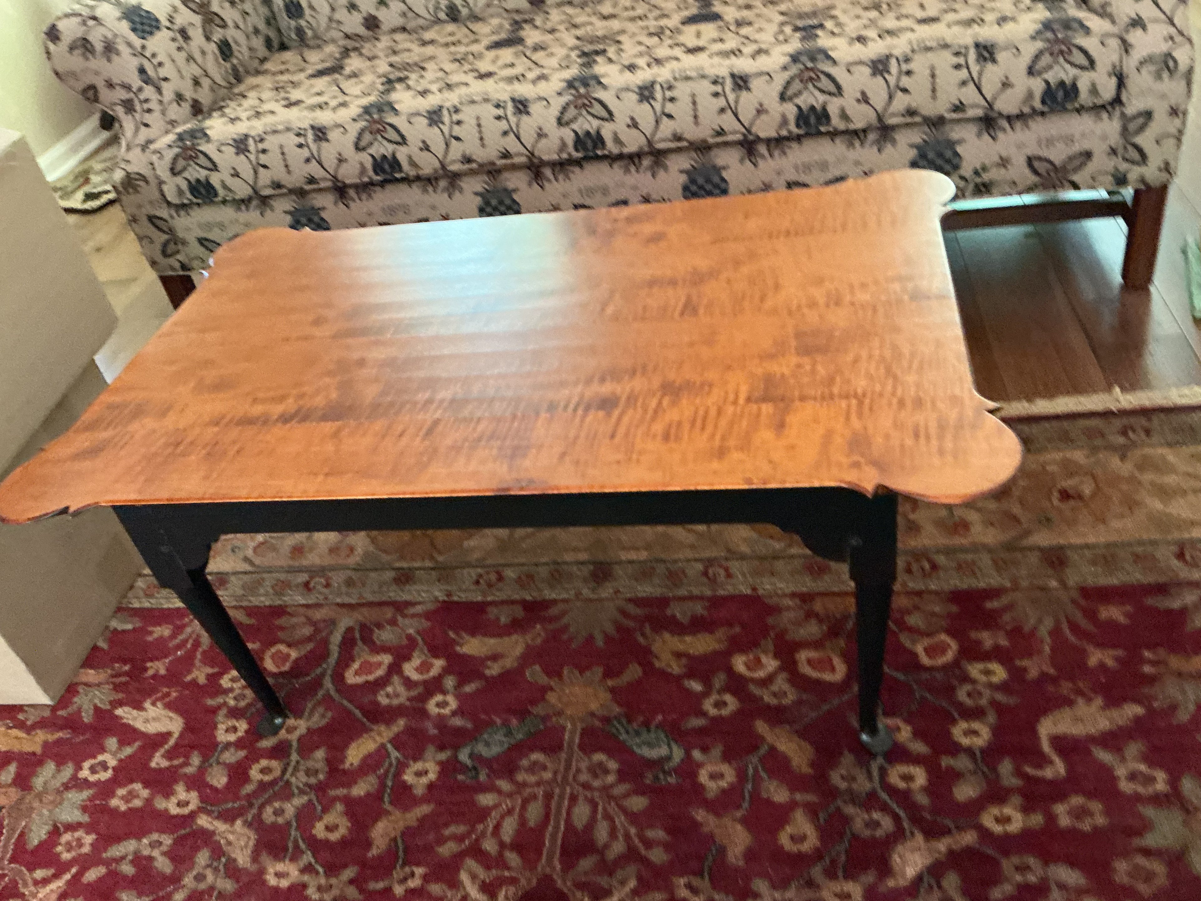 Original JL Treharn porringer coffee table with tiger maple top