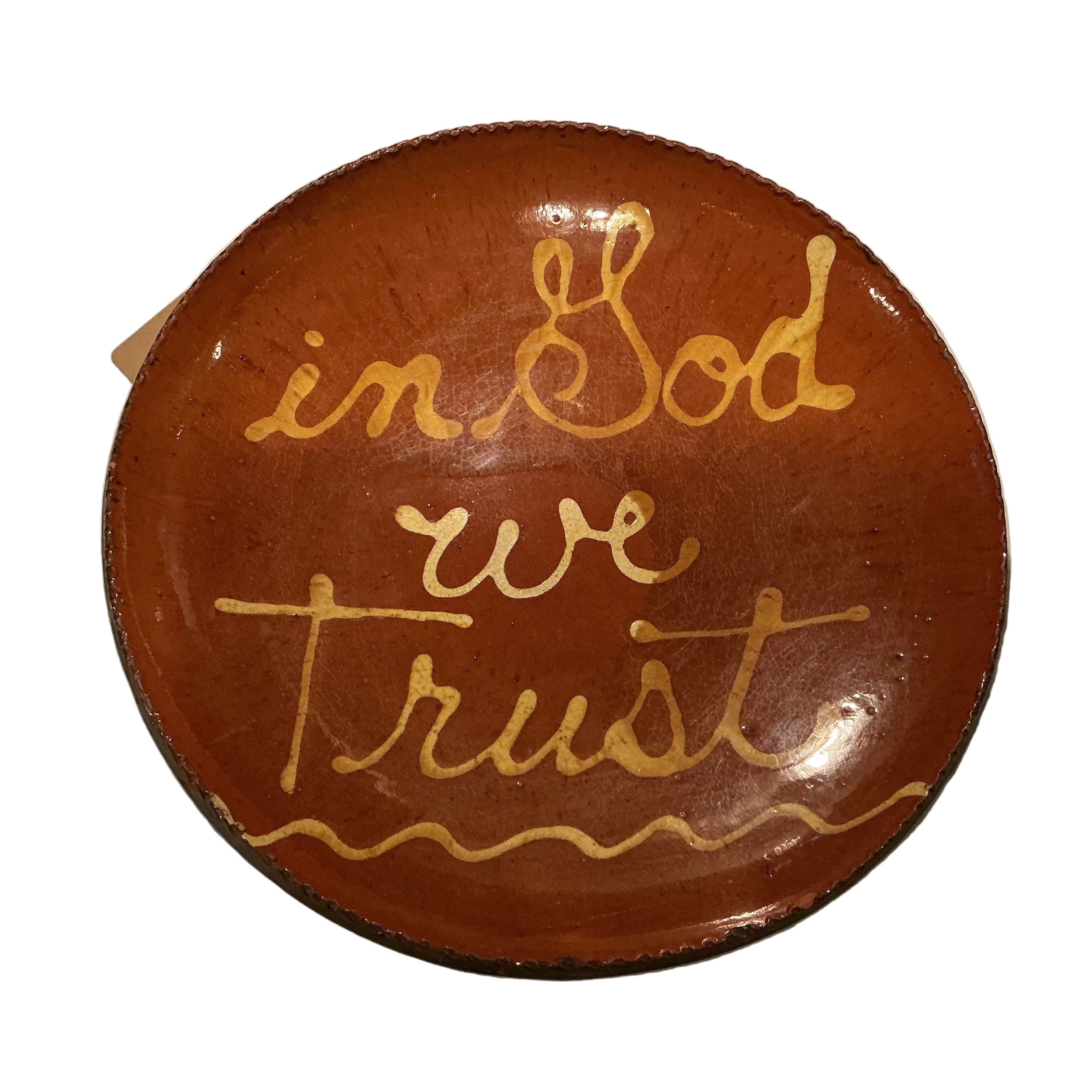 12” Redware plate by Betty Lou of Turtlecreek Potters