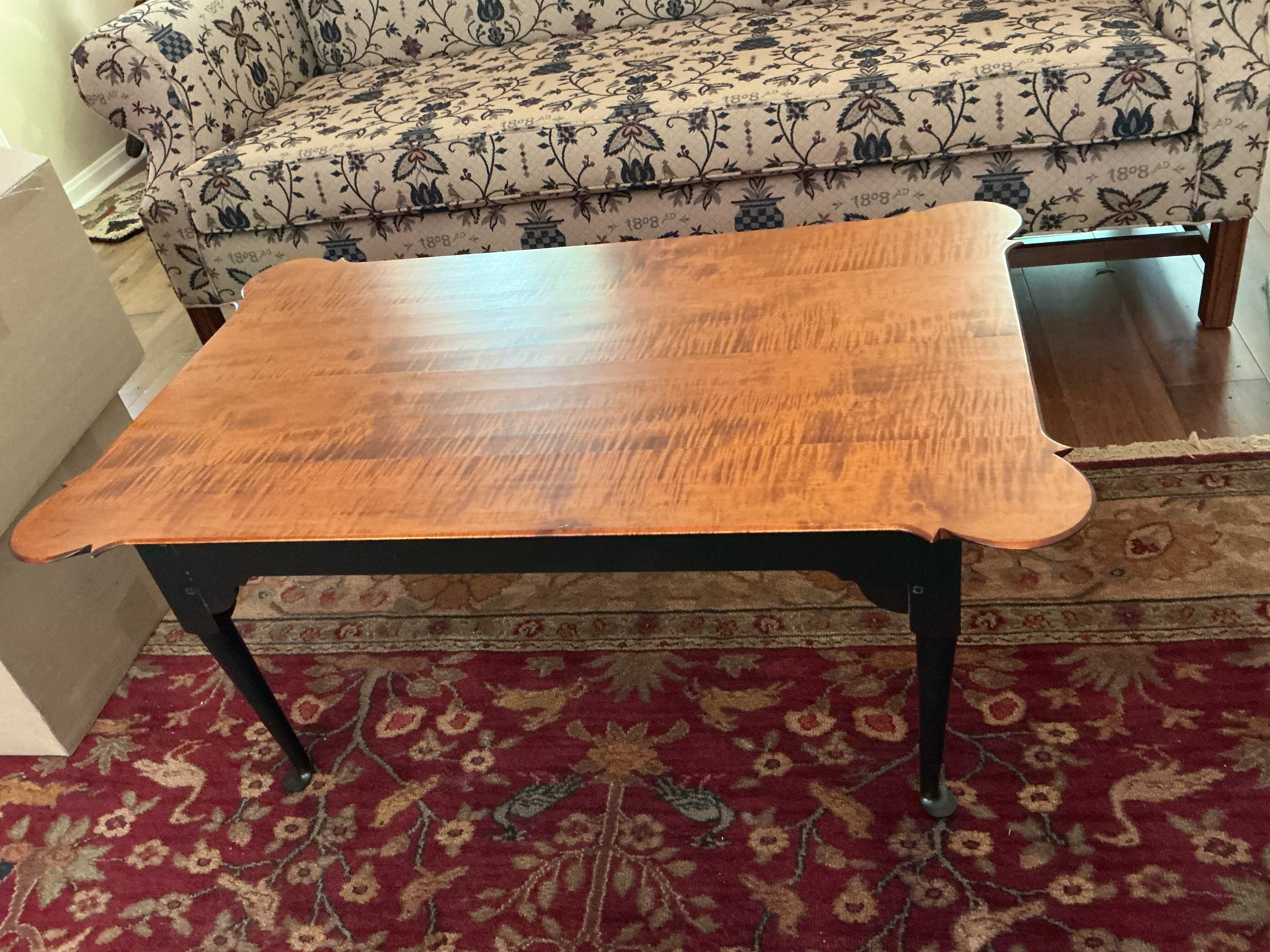Original JL Treharn porringer coffee table with tiger maple top