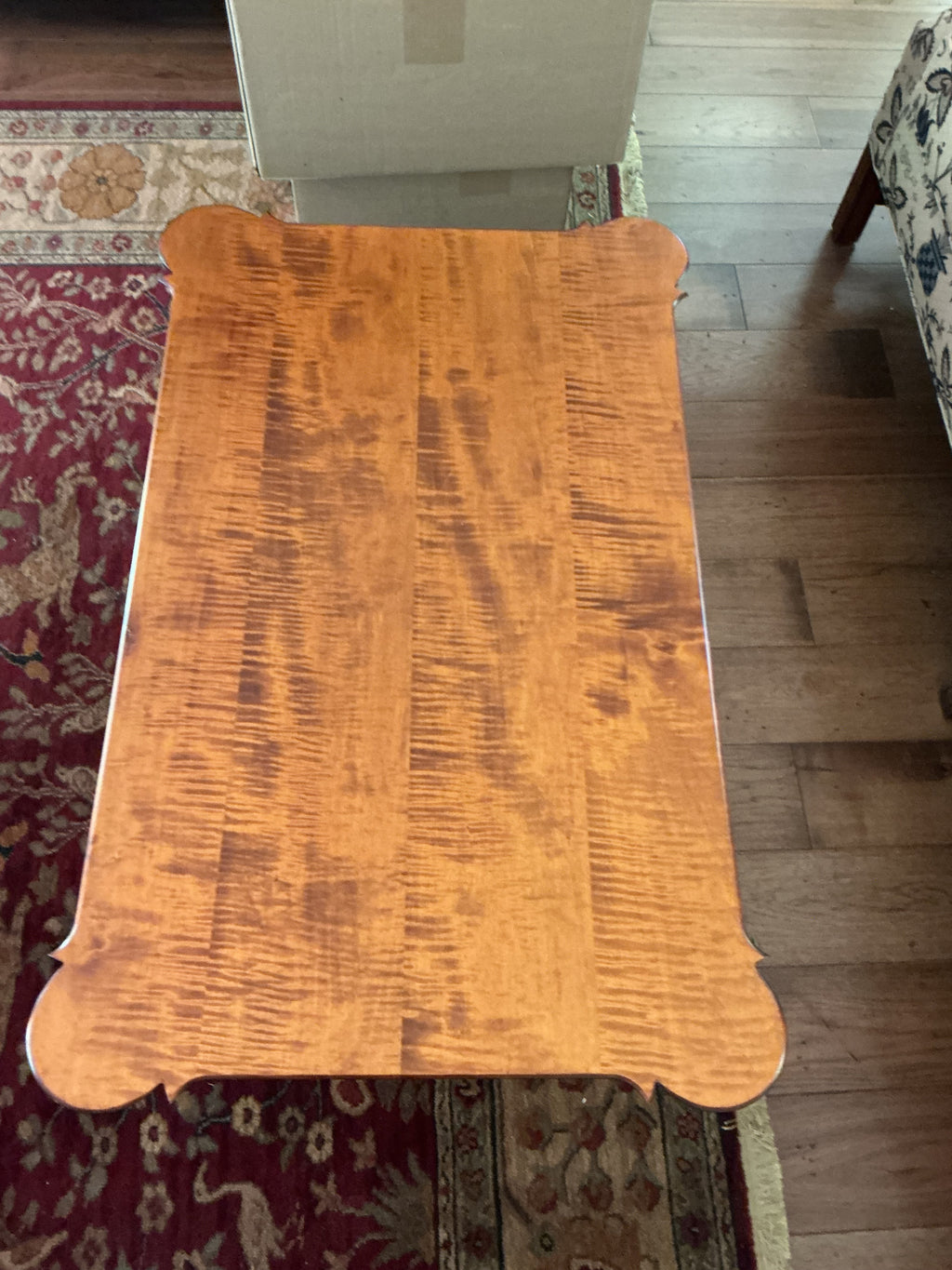 Original JL Treharn porringer coffee table with tiger maple top