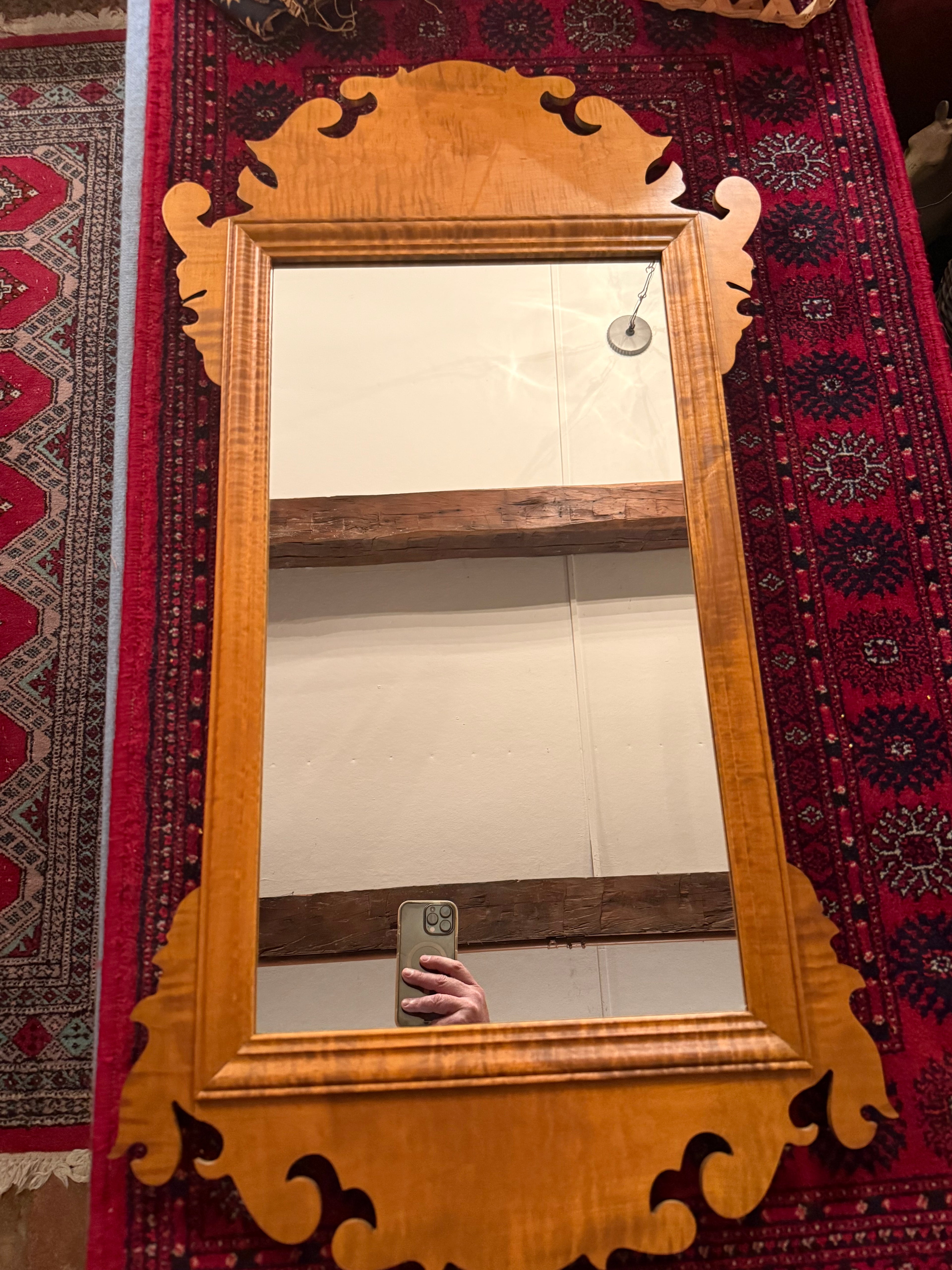J.L. Treharn Queen Anne Tiger Maple Mirror