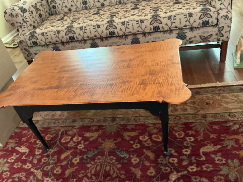 Original JL Treharn porringer coffee table with tiger maple top