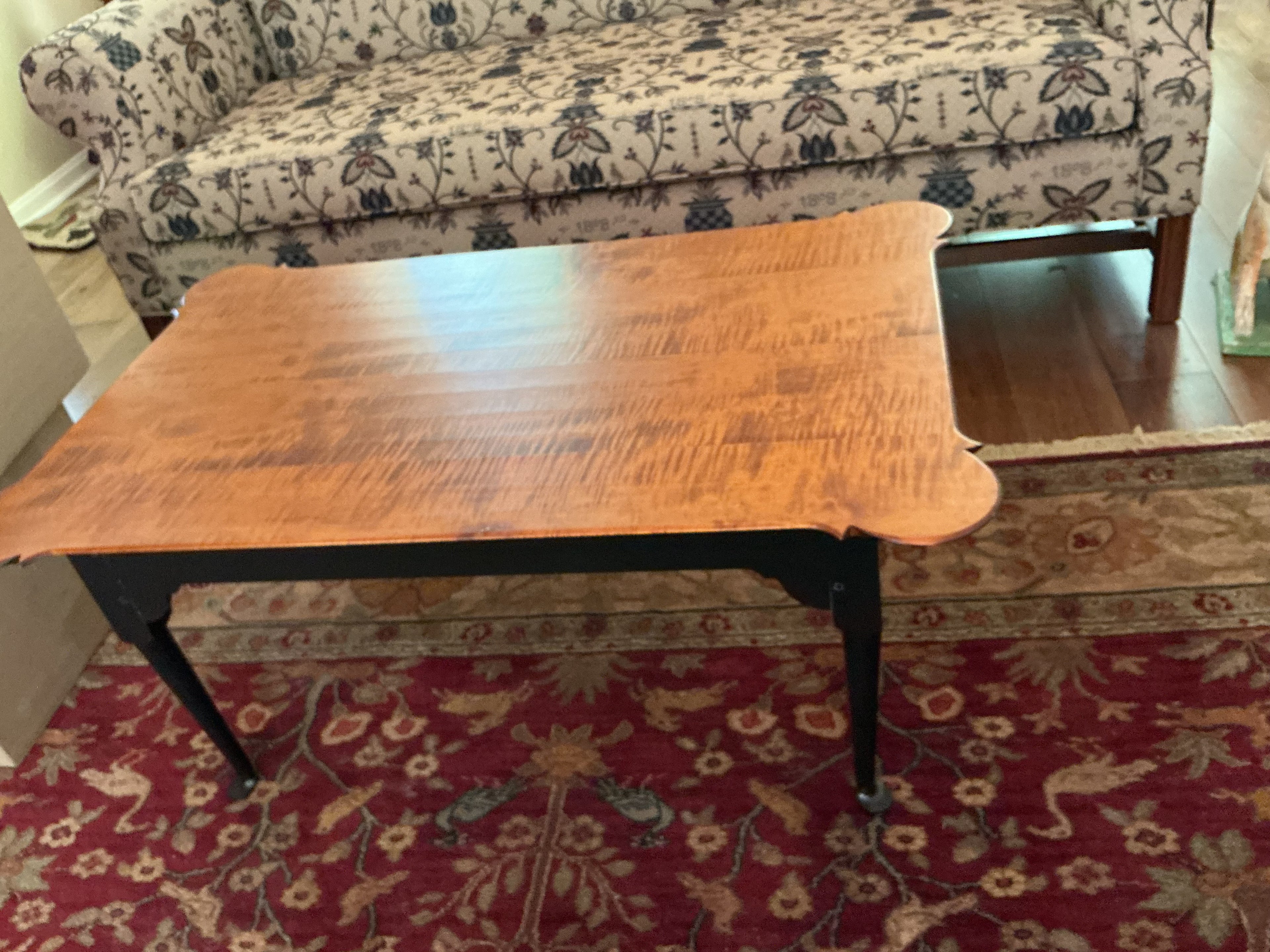 Original JL Treharn porringer coffee table with tiger maple top