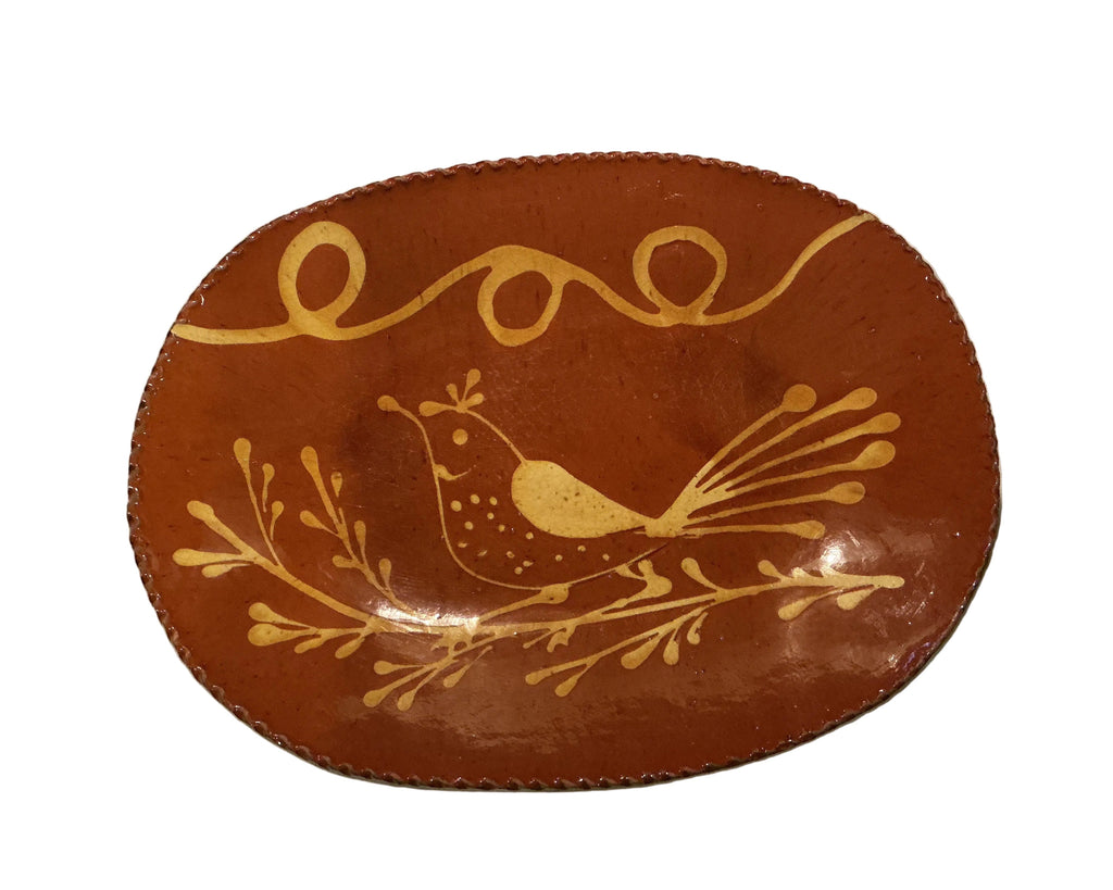 12” by 9” redware plate by Betty Lou of Turtlecreek Potters