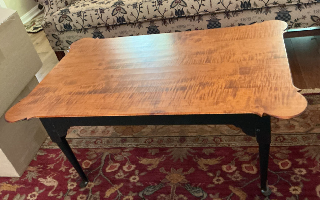 Original JL Treharn porringer coffee table with tiger maple top