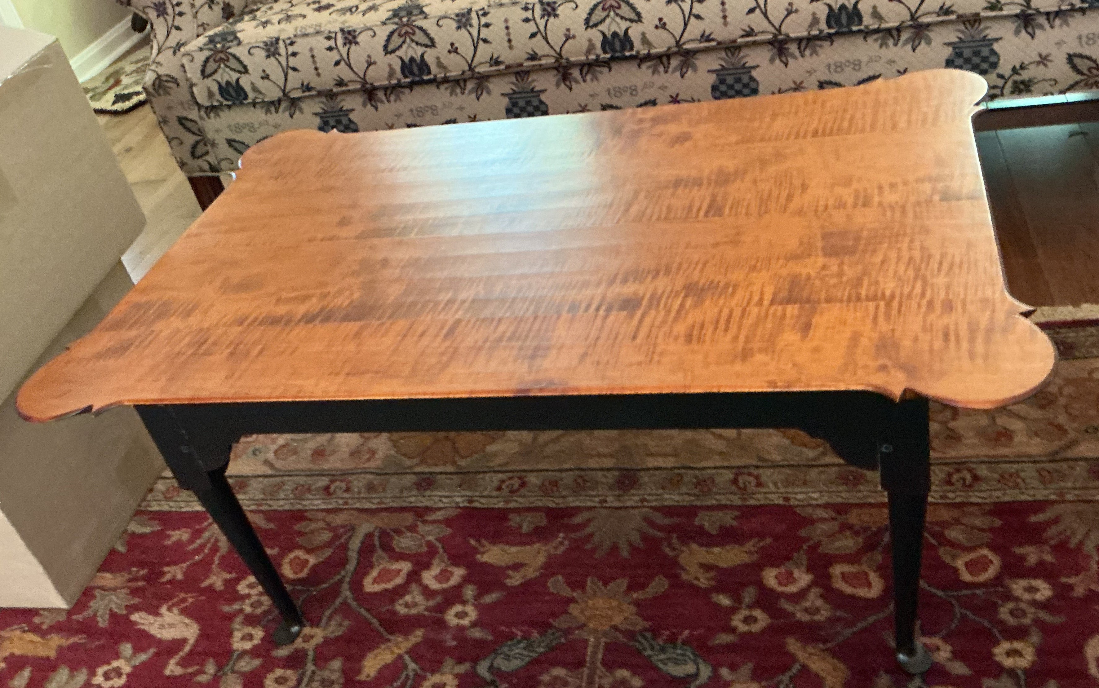Original JL Treharn porringer coffee table with tiger maple top