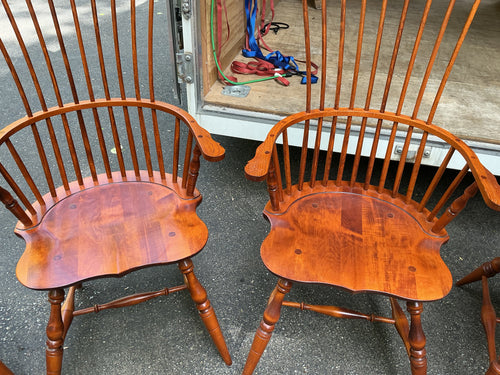 2 fanback arm chairs and 6 bowback side chairs by J.L. Treharn
